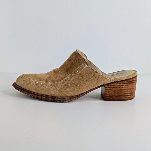 rag & bone Mules Weiss Shoes Womens 37.5 Tan Suede Leather Studded Slip On Heels - Picture 1 of 13